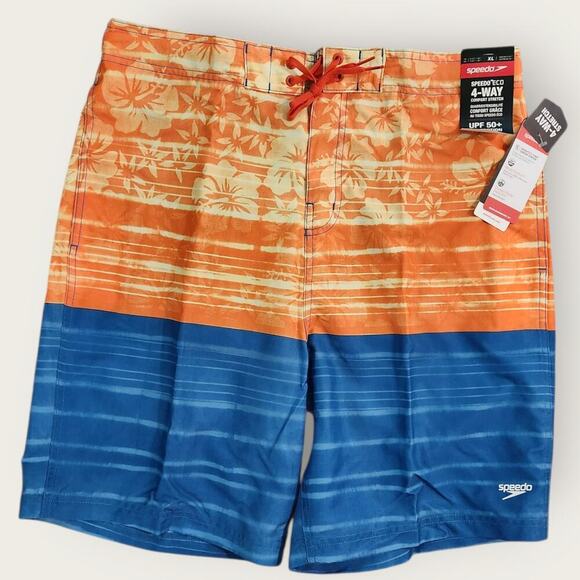 Speedo Swim Trunks Men's Sz XL Colorblock Hawaiian Design Mesh Lined Stretch NWT - Picture 1 of 8
